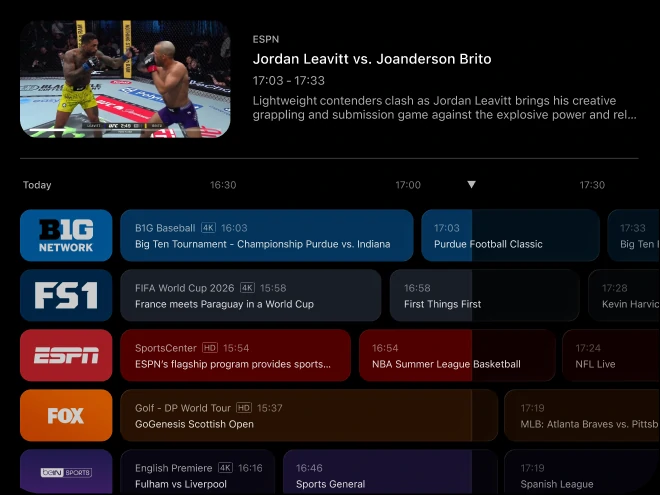 Dion Live TV and EPG interface